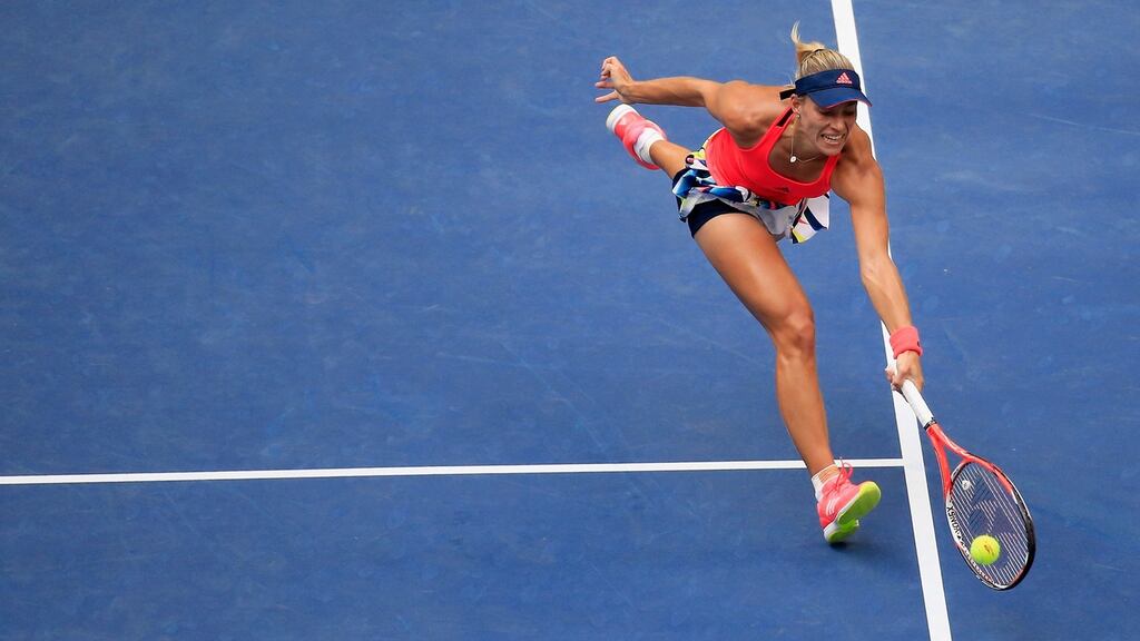 Angelique Kerber of Germany returns a shot against Karolina Pliskova of the Czech Republic during their women’s singles final at the US Open in New York. Photograph: Chris Trotman/Getty Images for USTA