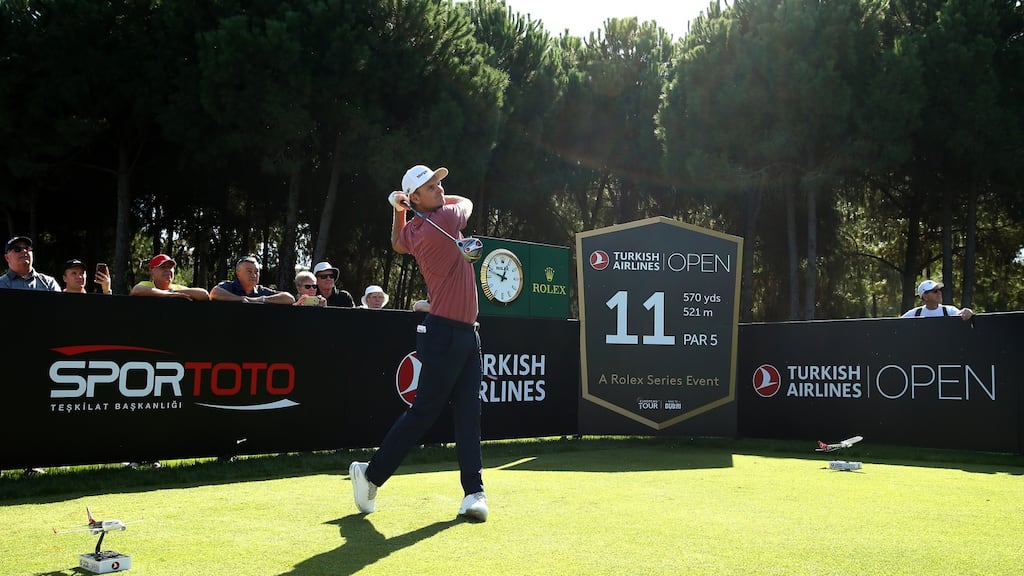 Justin Rose in action during a practice round ahead of the Turkish Airlines Open at The Montgomerie Maxx Royal in Antalya, Turkey. Photograph: Jan Kruger/Getty Images