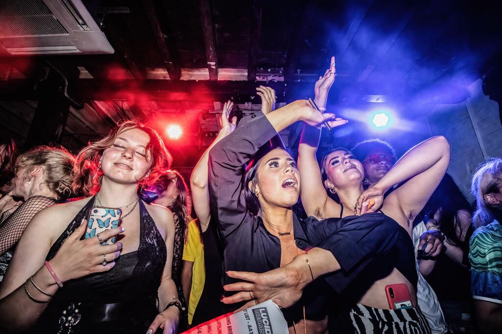People jump around during a night out at a nightclub in Manchester, one of the cities associated with a disturbing new social media trend. Photograph: Ryan Jenkinson/SOPA Images/LightRocket via Getty Images