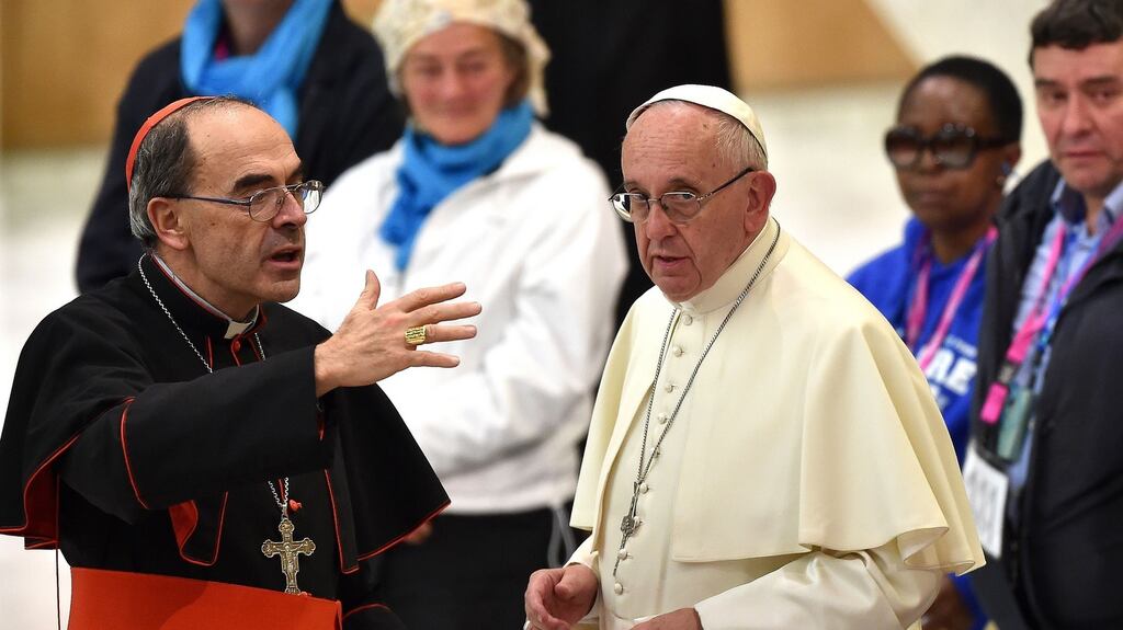 French Cardinal Philippe Barbarin with Pope Francis at the Vatican on November 11th, 2016. Photograph: Alberto Pizzoli/AFP/Getty Images