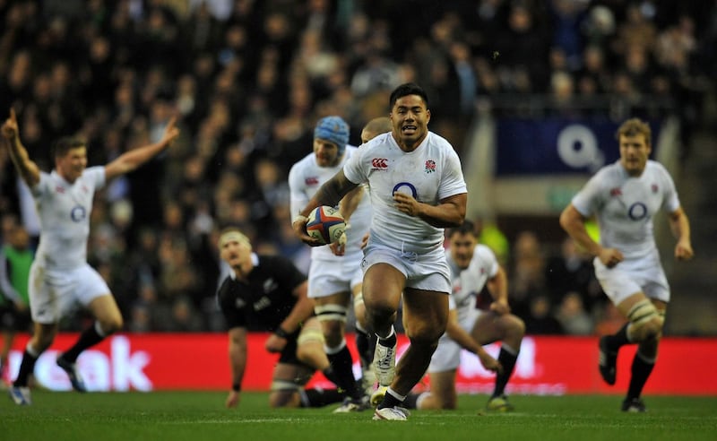 England’s Manu Tuilagi breaks away from the New Zealand defence to score a try during the hosts’ victory at Twickenham in 2012. Photograph: Clive Gee/PA Wire