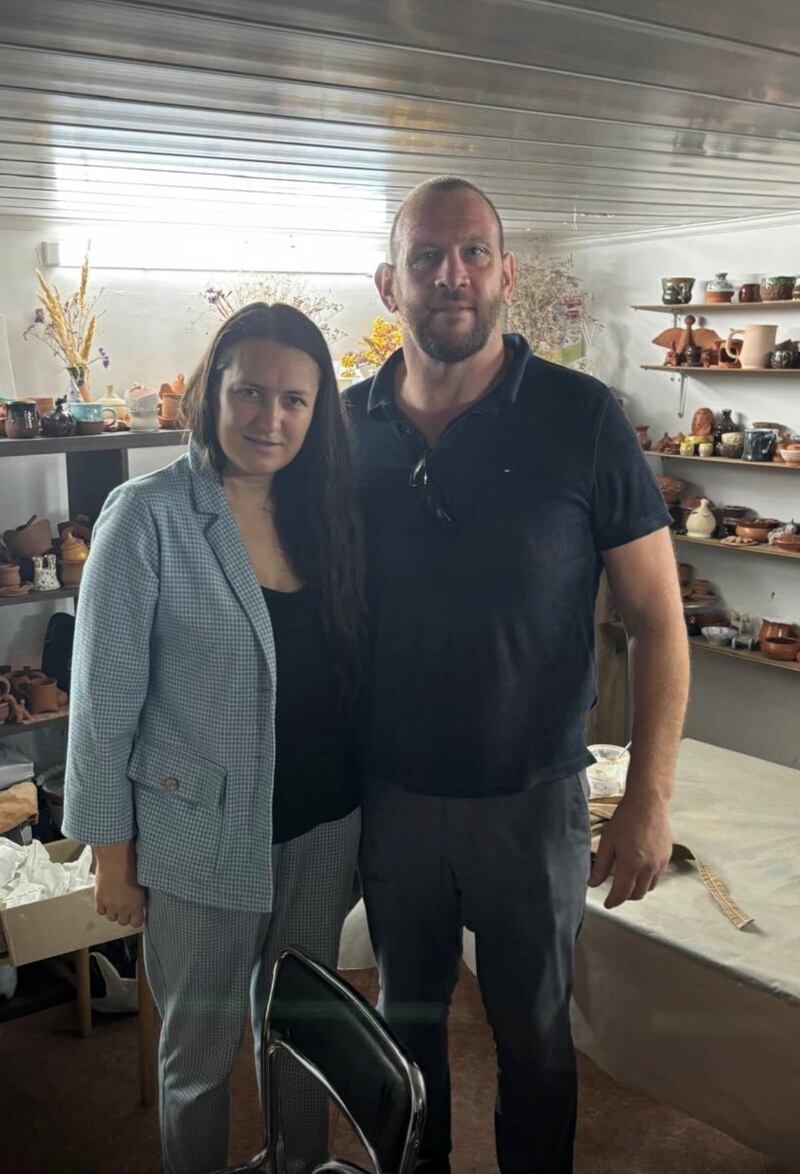 Key to the Future project director Anna Kolesnynchenko with Shane Leahy of One4Humanity in Odesa, Ukraine. Photograph: Chris Fitzpatrick