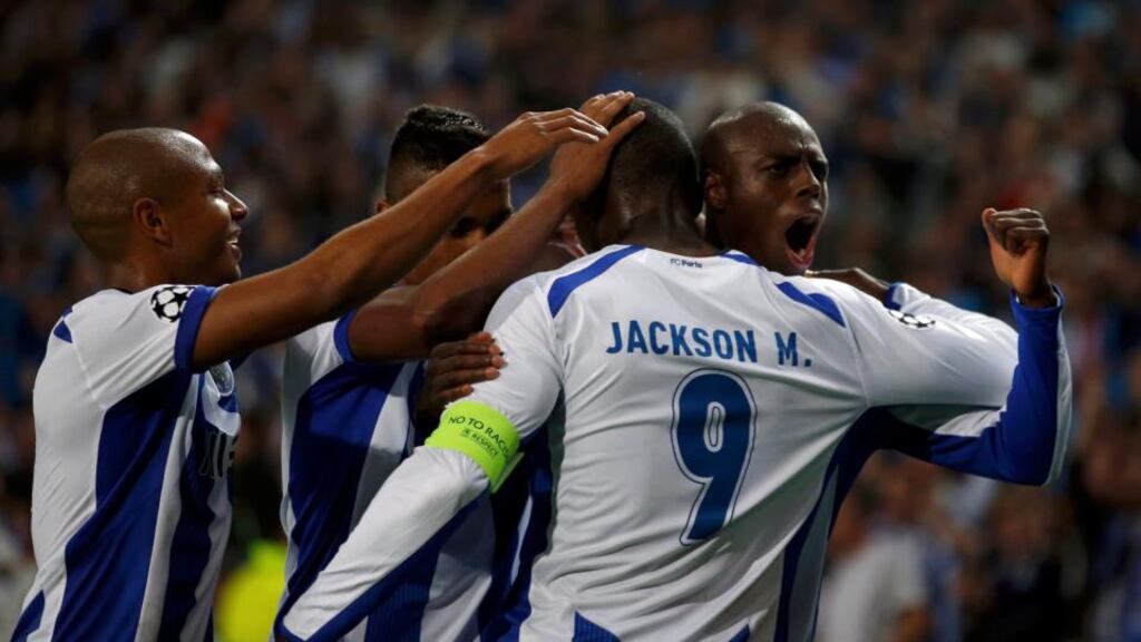 Jackson Martinez got Porto’s third in their 3-1 win against Bayern Munich. Photograph: Reuters