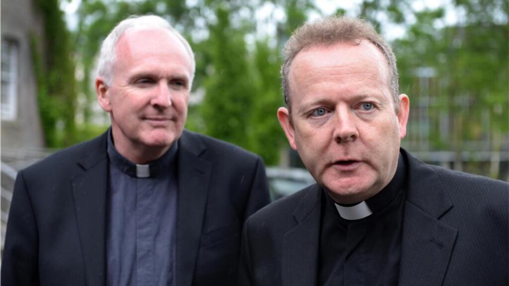 Bishop Brendan Leahy (left) photographed with Archbishop of Armagh, Eamon Martin last year. Photograph: Dara Mac Dónaill/The Irish Times