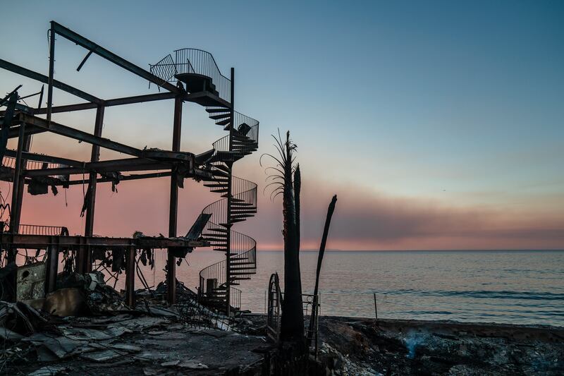 A stairwell remains at a home destroyed by the Palisades fire at sunrise in Malibu, California. Photograph: Ariana Drehsler/New York Times
