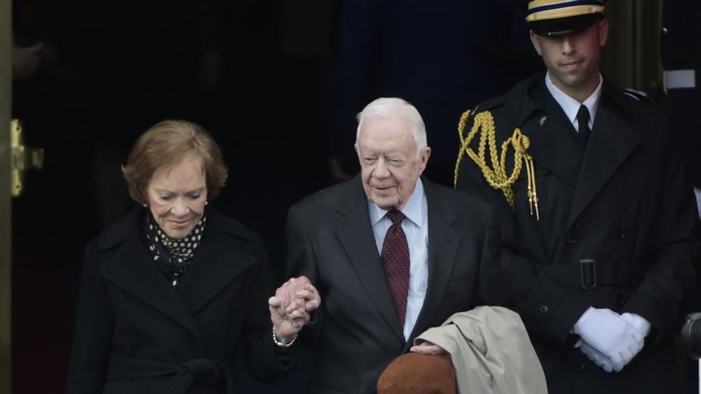 Former US president Jimmy Carter and his wife Rosalynn attend the inauguration of Donald Trump in Washington, DC in January 2017. Photograph: Mandel Ngan/AFP via Getty