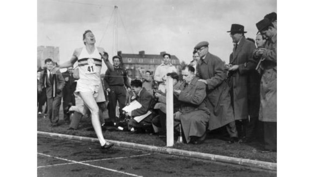 Roger Bannister running the four-minute mile on May 6th, 1954