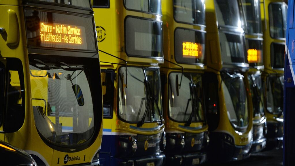Buses lined up at Conyngham Road Bus Depot after an early return to the garage in advance of this week’s strike. Photograph: Alan Betson / The Irish Times