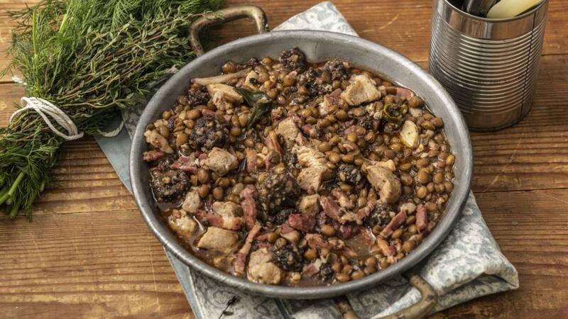 Galician porky bits and lentils