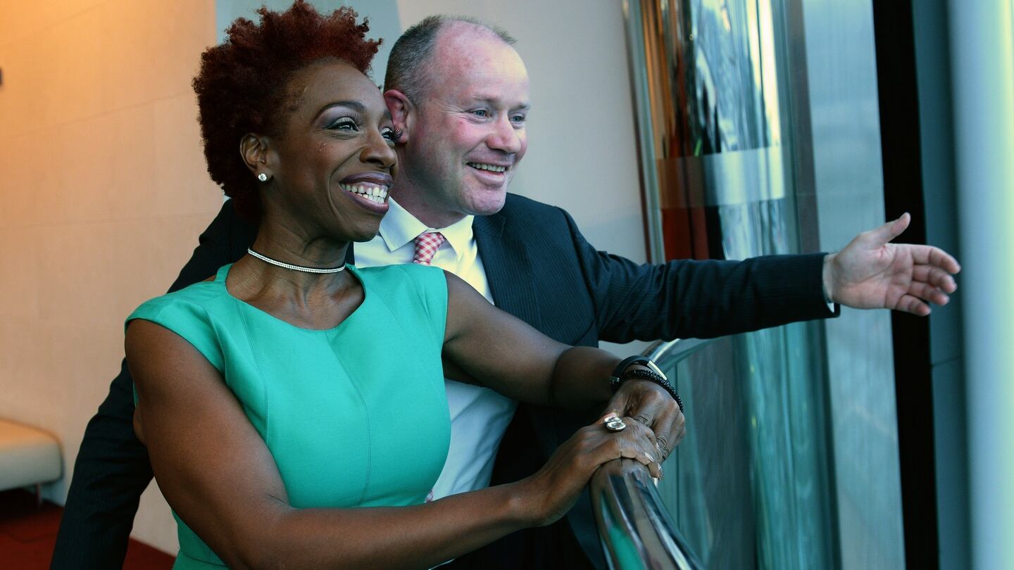 Speaker Lisa Nichols and participant Frankie Sheahan at the Pendulum summit. Photograph: Eric Luke