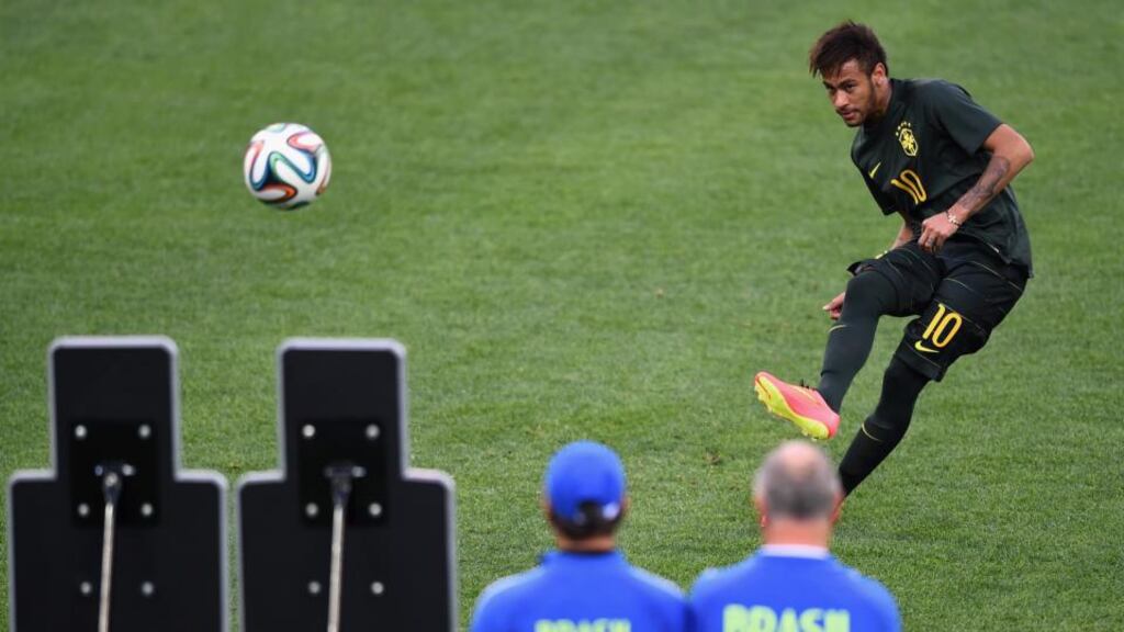 Brazil’s Neymar practising his free-kick technique at the Arena de Sao Paulo ahead of the hosts’ World Cup opener against Croatia. Photo: Christopher Lee/Getty Images