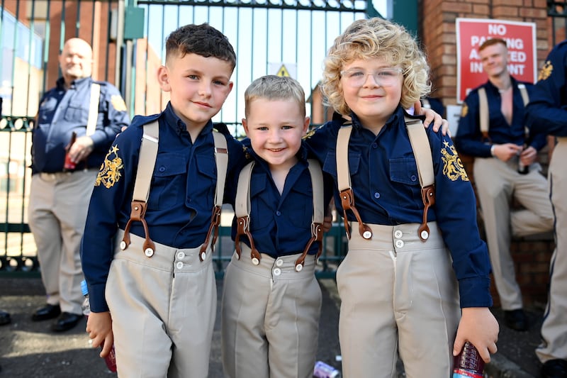 Young members of a flute band take part in the annual Twelfth of July parade in Belfast. Photograph: Charles McQuillan/Getty Images