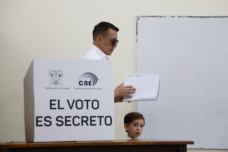 President of Ecuador Daniel Noboa votes in Sunday's election. Photograph: Franklin Jacome/Getty Images