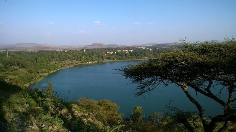 Defeating stereotypes: much of Ethiopia is a green and lush with vegetation such as this crater lake in south of Addis Ababa, Ethiopia. Photograph: Gary Quinn