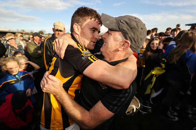 Tony Kelly celebrates Ballyea's victory in the 2022 Clare SHC final. Photograph: Ben Brady/Inpho