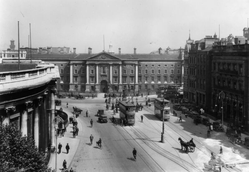 The facade of Trinity College Dublin, on College Green, circa 1920. Photograph: Hulton Archive/Getty Images