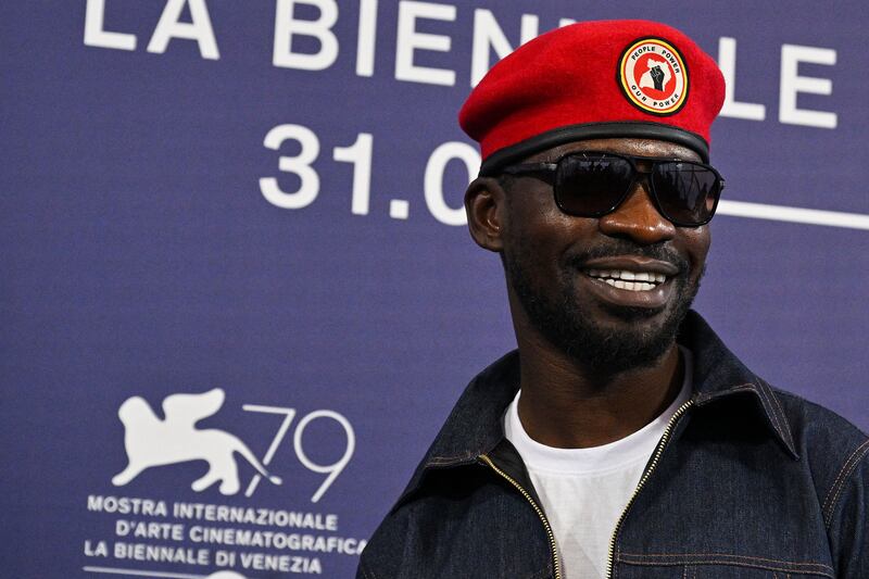 Ugandan politician, singer, actor Robert Kyagulanyi Ssentamu, a.k.a. Bobi Wine, poses on September 1, 2022 during a photocall for the documentary film 'Bobi Wine: The People's President'. Photograph: Tiziana Fabi/AFP via Getty Images