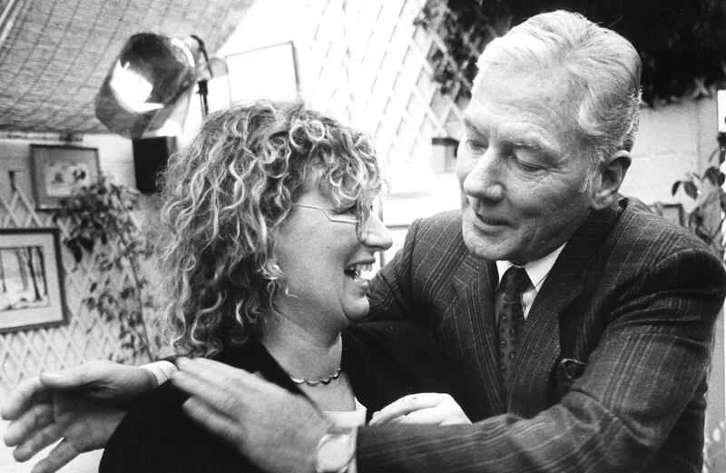 Gay Byrne at the launch in 1989 of his autobiography, The Time of My Life, with his ghostwriter, the journalist Deirdre Purcell, at Dobbins Bistro, Dublin. Photograph: Pat Langan