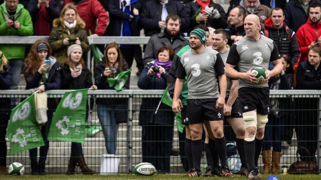 Rory Best and Paul O’Connell at an open training session in Belfast earlier this year. Photograph: Inpho