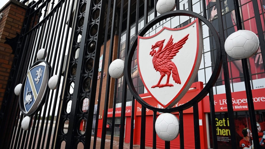 A picture shows the locked gate at Anfield as the suspension of the Premier Leage continues. Photo: Paul Ellis/AFP via Getty Images