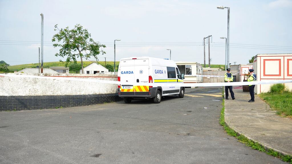 Gardaí at the scene in St Joseph’s Park in Finglas, Co Dublin, where a man was stabbed in the early hours of Monday morning. Photograph: Aidan Crawley
