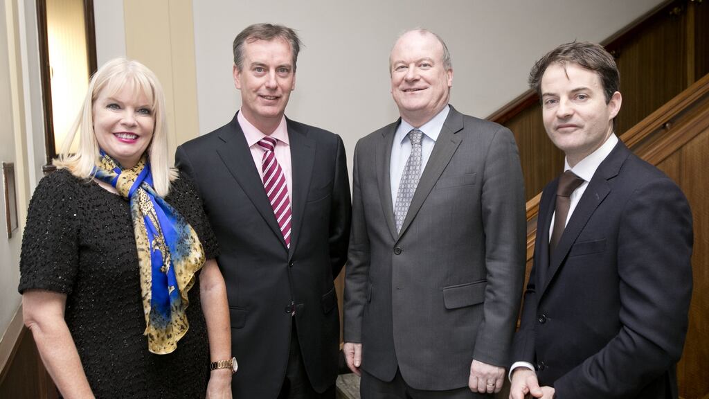 Minister for Jobs Mary Mitchell O’Connor; ACT Venture Capital’s managing partner John Flynn; AIB’s Ray Fitzpatrick; and Enterprise Ireland’s Donnchadh Cullinan. Photograph: Iain White/Fennell Photography.