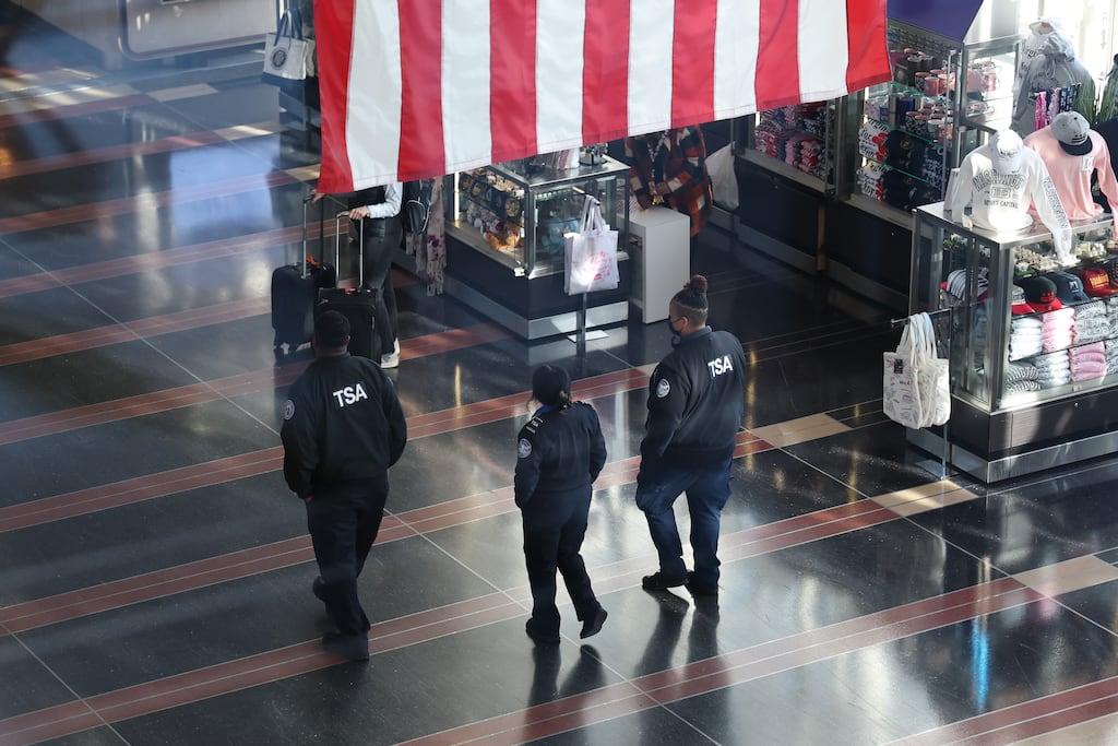 The Ronald Reagan Washington National Airport in Arlington, Virginia on Friday. Photograph: Anna Moneymaker/Getty Images
