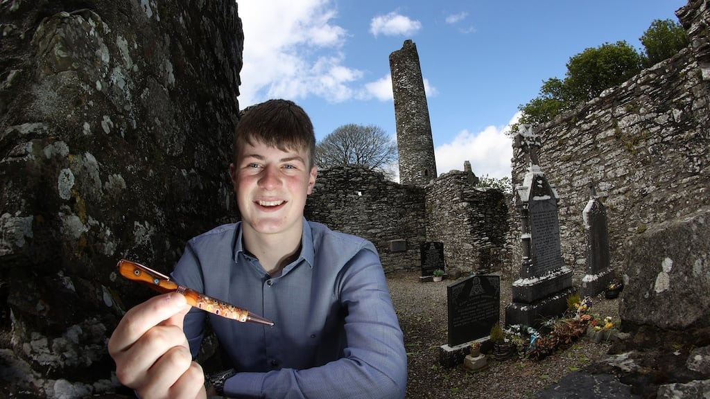 Tadhg O’Brien (17) from Co Louth has won the title of Foróige Youth Entrepreneur of the Year 2021 with his business called Scriptorium Pens. Photograph: Maxwells