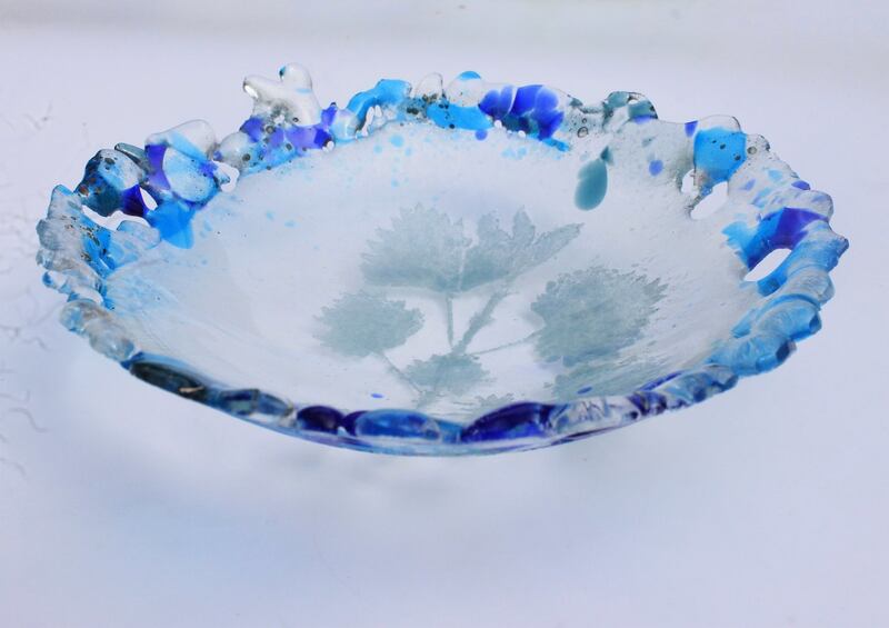 Whimsical bowl in shades of blue, from Rachel McDonnell Glass, €50, Made in Limerick