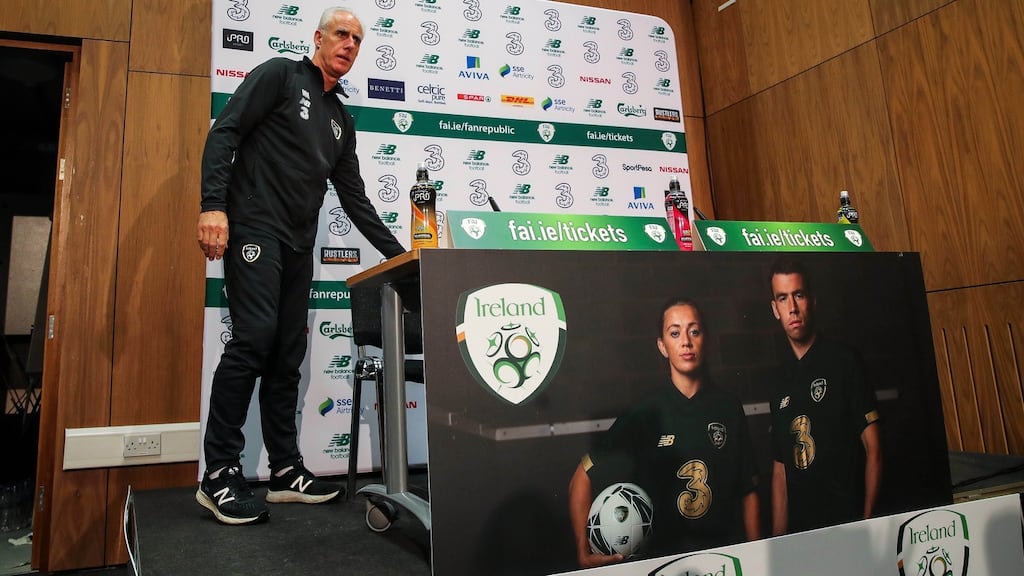 Ireland manager Mick McCarthy at a press conference at Abbotstown on Monday. Photograph: Ryan Byrne/Inpho