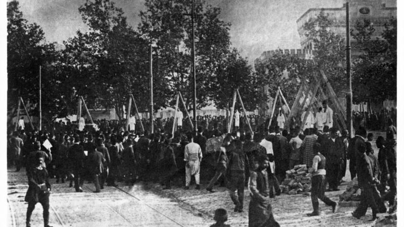 The Armenian Genocide: victims of the Ottoman empire hanging on tripods. Photograph: Culture Club/Getty Images