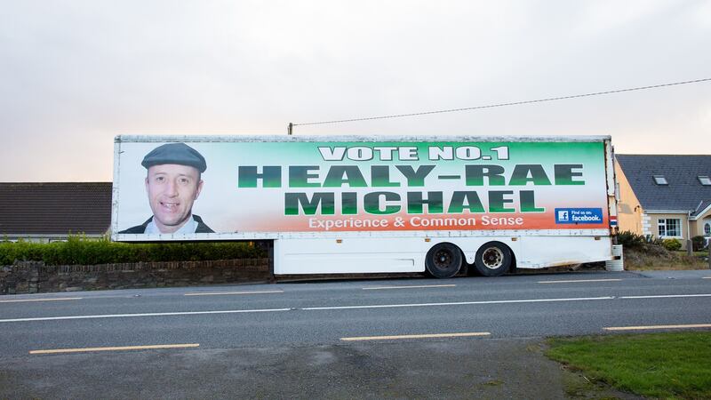 A container just outside Cahersiveen, Co Kerry asking people to for for ‘experience and common sense’. Photograph Alan Landers