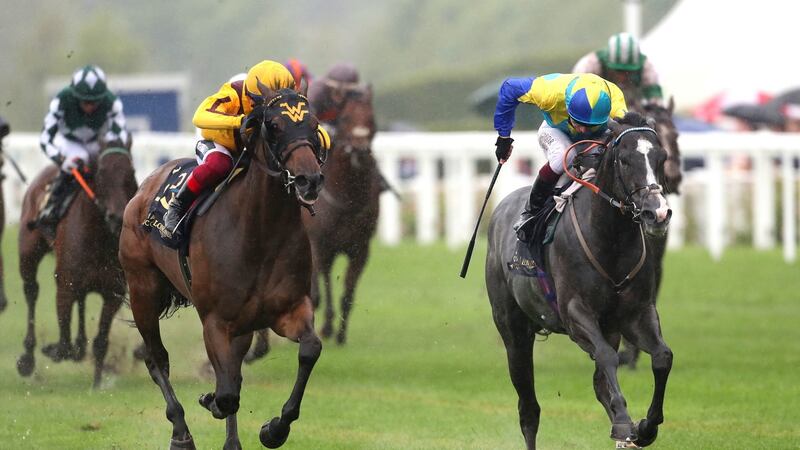 Campanelle and Frankie Dettori (L) were declared the eventual winners of the Commonwealth Cup ahead of Dragon Symbol and Oisin Murphy. Photograph: David Davies/PA