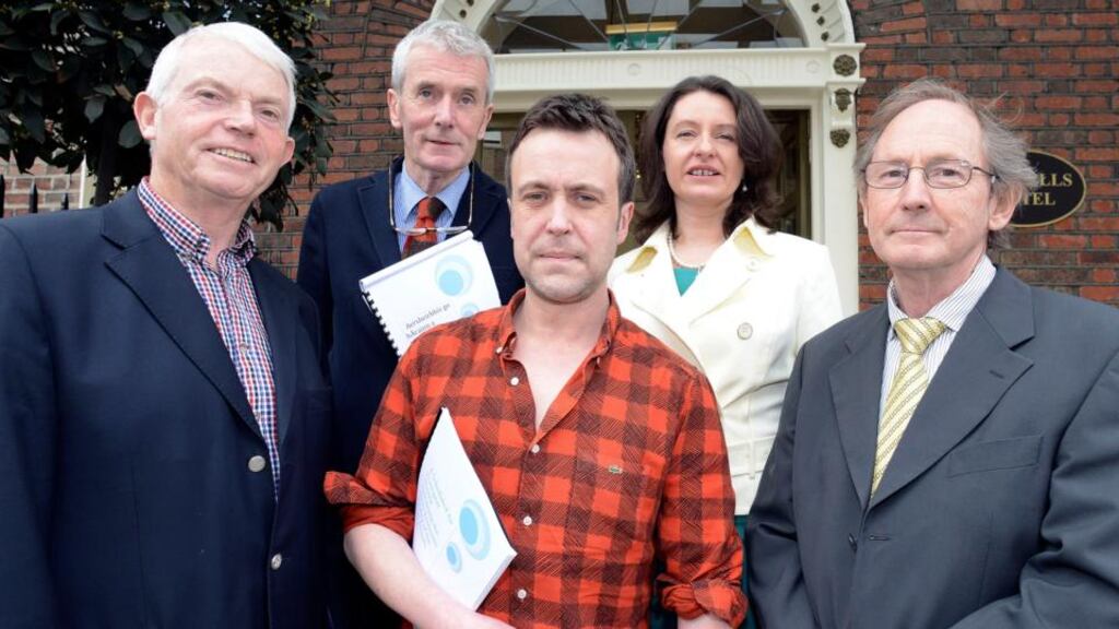 The Save our Air Service Committee, from left front: Prof Micheal O’Cinneide, NUI Galway, Daithi O’Briain, postgraduate student, who prepared the study; Tarlach de Blacam, representing Inis Meain; at back: Cathy Ní Ghoill, representing Inis Mor; and Paddy Crowe, Inis Oir. Photograph: Dave Meehan