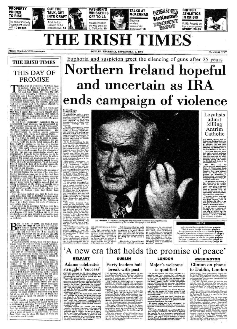 The Irish Times front page on September 1st, 1994