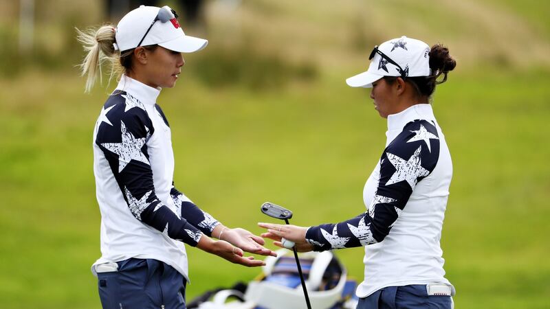 Megan Khang and Danielle Kang celebrate during the 2019 Solheim Cup at Gleneagles. Photograph: Jamie Squire/Getty Images