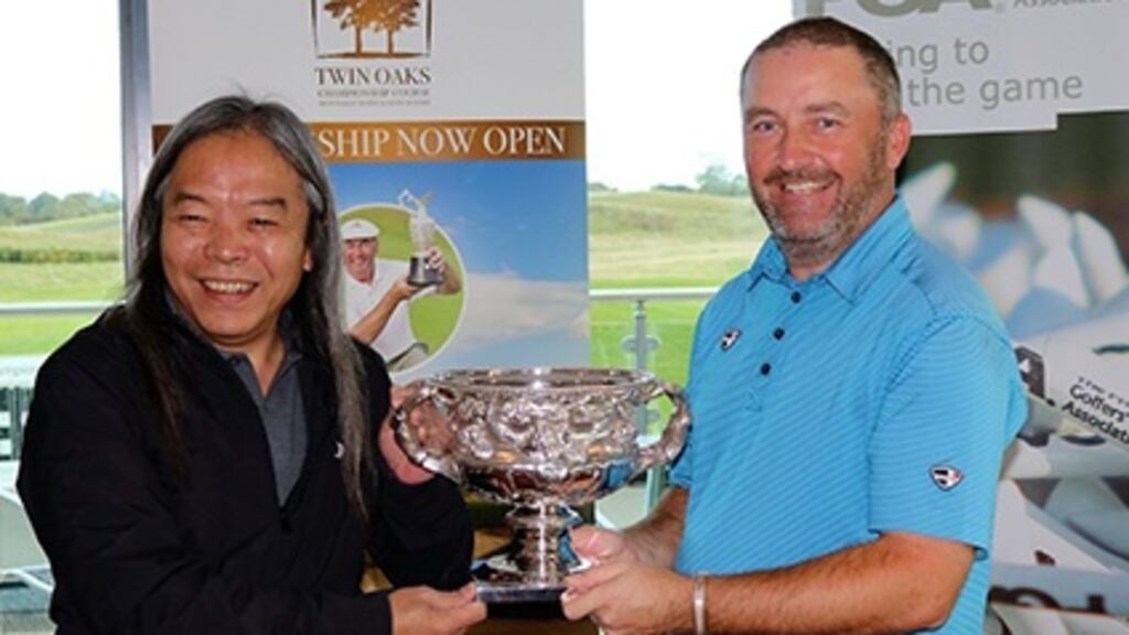 Announcing details of the Irish PGA championship were Moyvalley Hotel and Golf Resort director, Vichai Tripipatkul (left) with 2016 Irish PGA Champion, Damien McGrane.