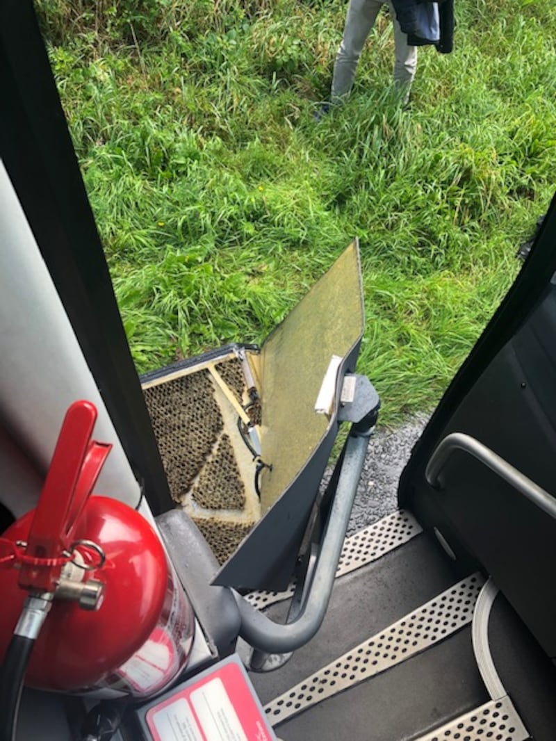 A view of the door from the interior of the bus. Photograph: Aaron Cunn