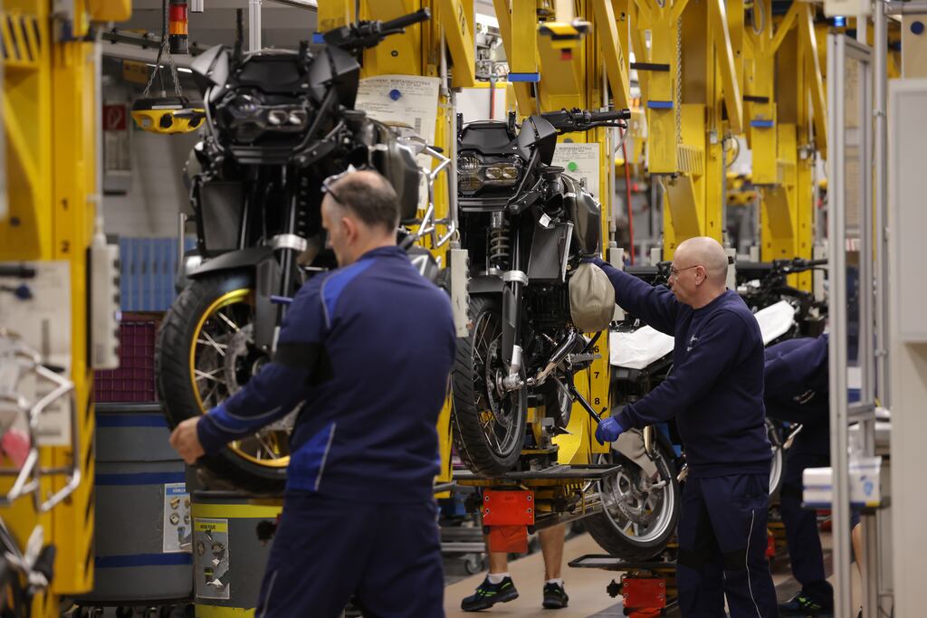A BMW motorbike plant in Berlin. The German economy unexpectedly contracted in the last quarter of 2022 as high gas prices and rising borrowing costs squeezed demand. Photograph: Sean Gallup/Getty