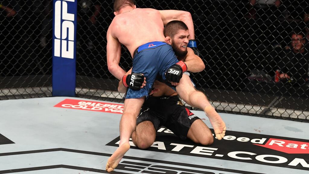 Khabib Nurmagomedov stopped Justin Gaethje in the second round of their UFC 254 bout. Photograph: Josh Hedges/Getty