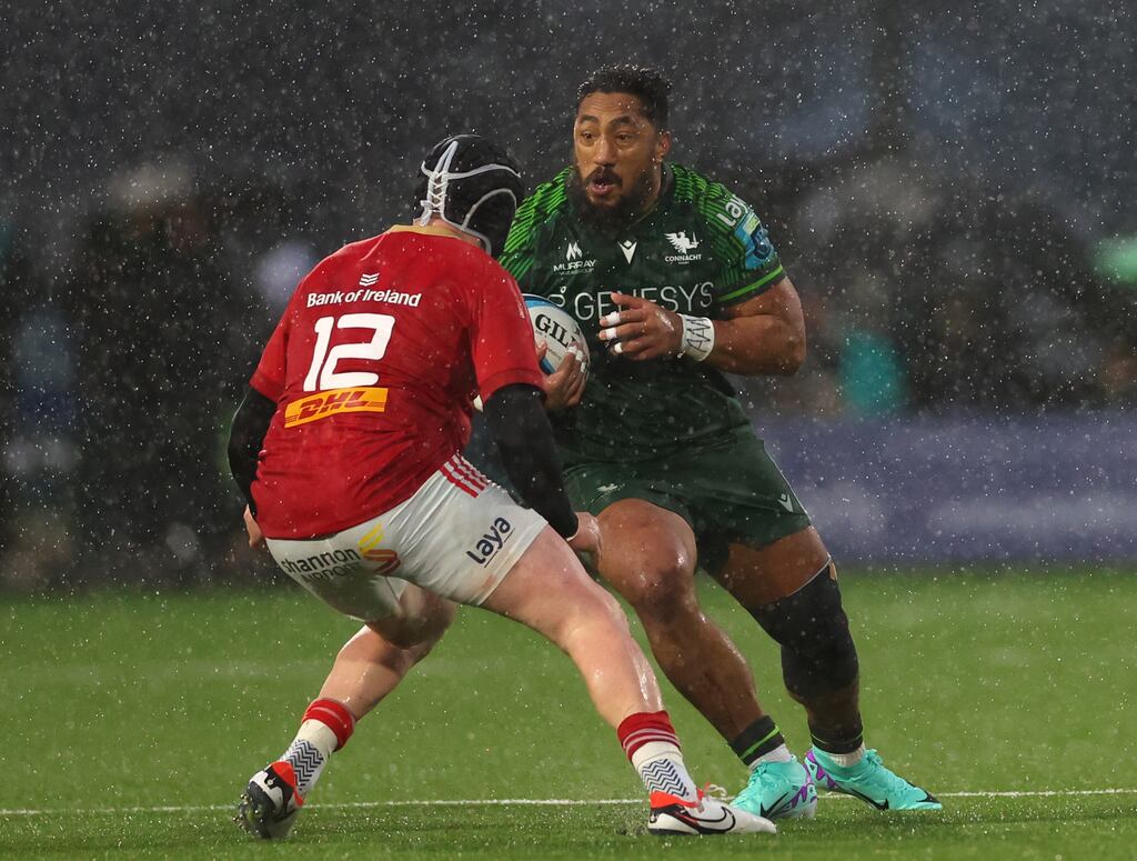 Bundee Aki in action for Connacht against Munster earlier this month at the Sportsground. Photograph: James Crombie/Inpho