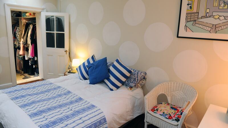 Andrea Horan’s bedroom is very different from the rest of the house as it is calm and spartan. Photograph: Aidan Crawley