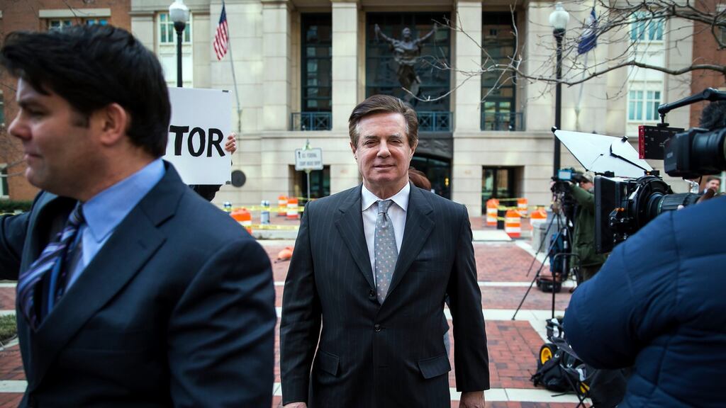 Paul Manafort, President Donald Trump’s former campaign chairman, leaves  an arraignment hearing in Alexandria, Virginia last week. Photograph: Al Drago/The New York Times