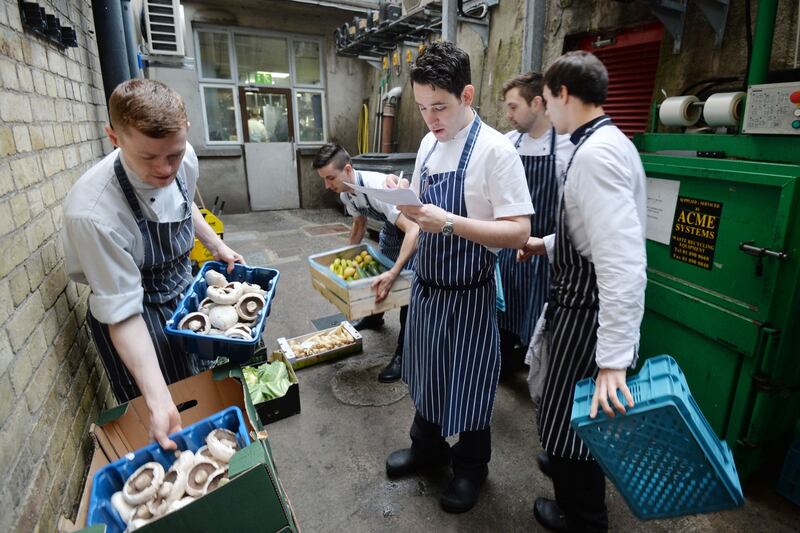 Head Chef Eric Matthews taking in a delivery of vegetables as part of food preparations at Chapter One.
Photograph: Alan Betson / The Irish Times