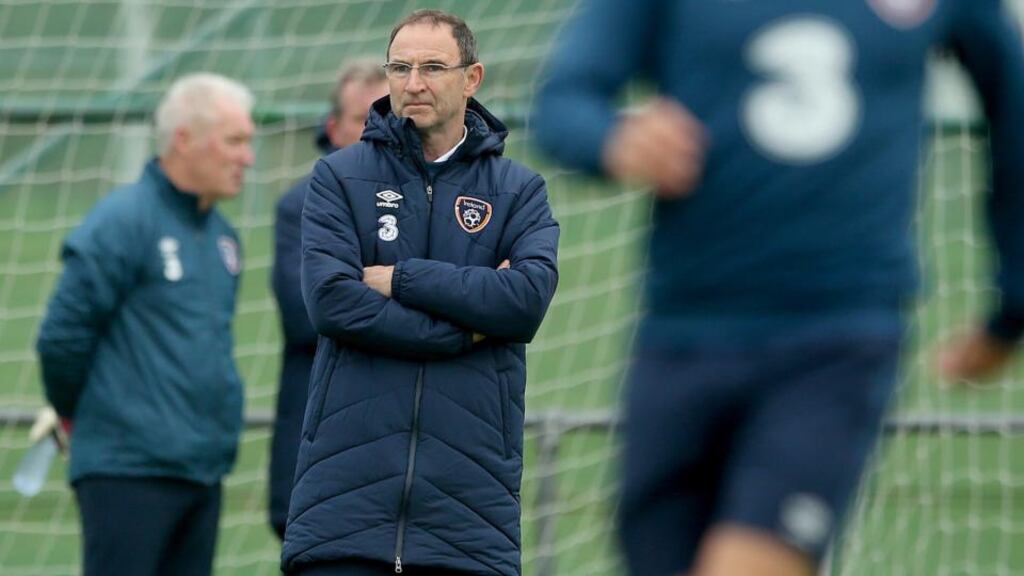 Republic of Ireland manager Martin O’Neill at squad training at Gannon Park, Malahide yesterday. “We’re not good enough to be complacent.” Photo: James Crombie/Inpho
