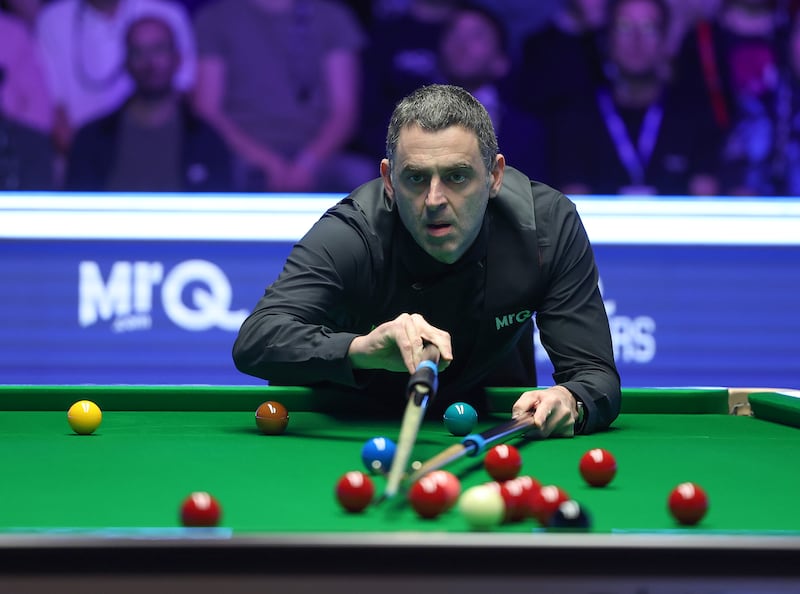 England's Ronnie O'Sullivan at the Masters Snooker 2024 at Alexandra Palace in London on Sunday. Photograph: Richard Pelham/Getty Images