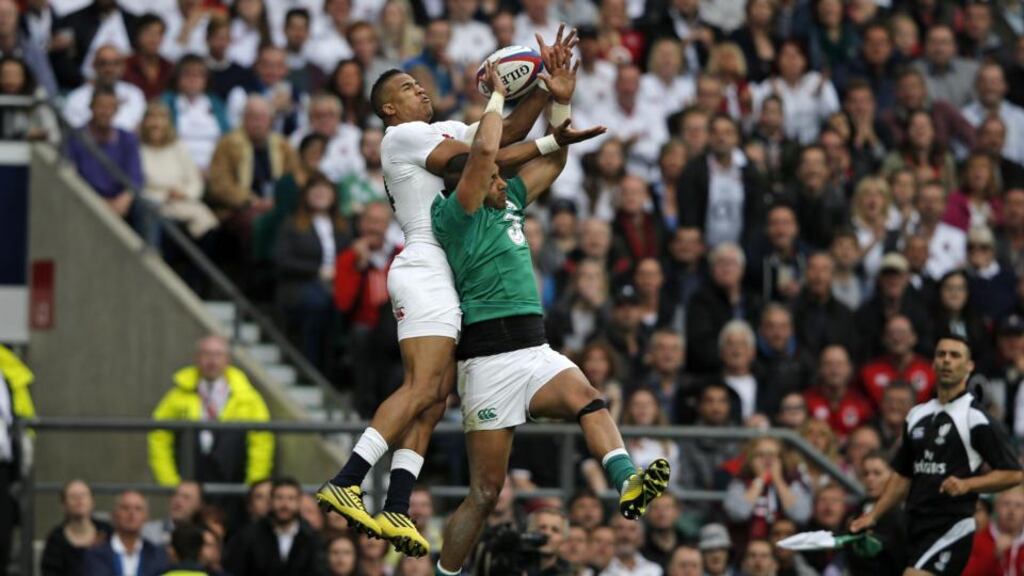 England’s speed at the breakdown allowed them to put pressure on Ireland’s backs, particularly Simon Zebo. Photograph: Afp