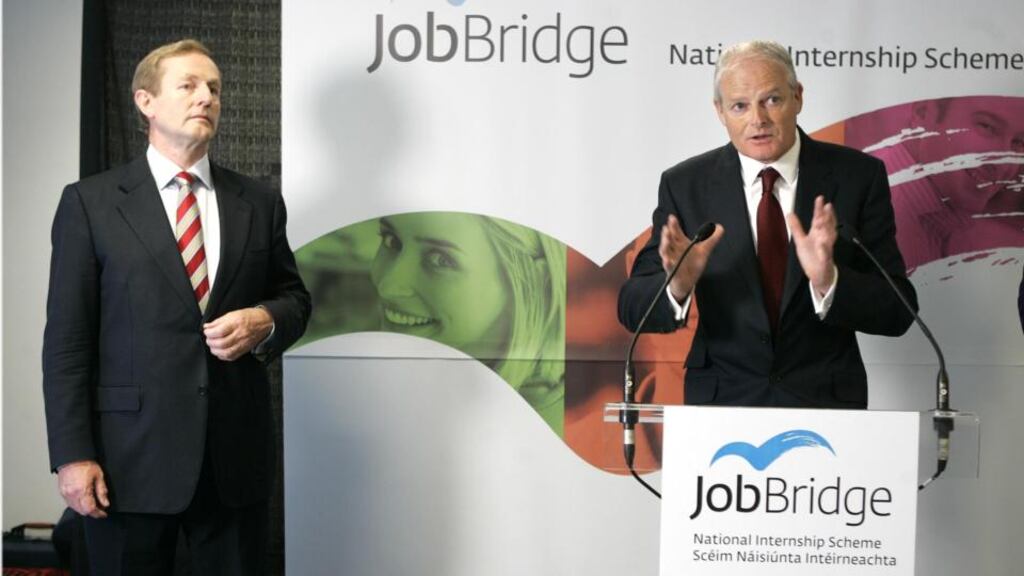 Taoiseach Enda Kenny with Martin Murphy, managing director of HP Ireland and chairman of the steering group on JobBridge, at the launch of the Government’s national internship scheme in 2011. Photograph: Dara Mac Dónaill