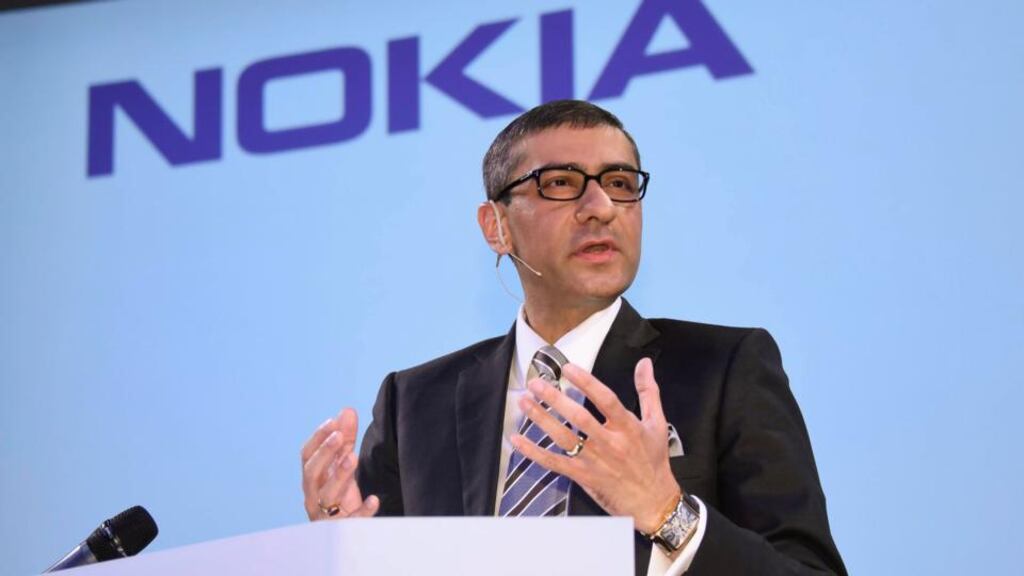 Nokia’s chief executive Rajeev Suri addresses the media during a press conference on the Alcatel-Lucent transaction. Photograph: EPA/Markku Ojala