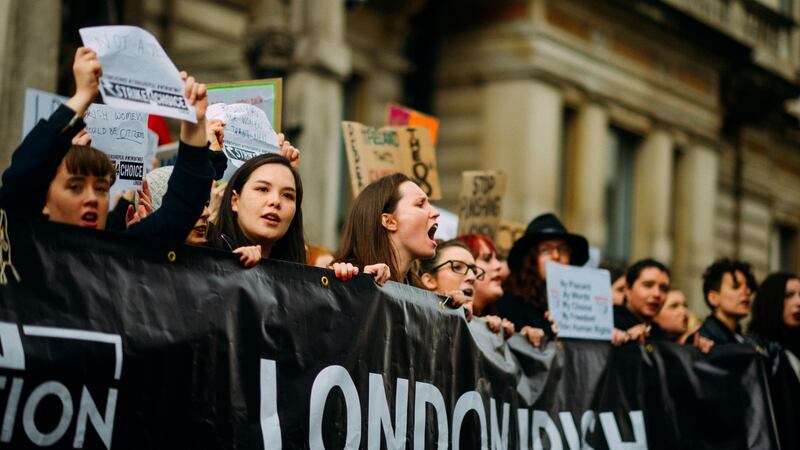 The London-Irish Abortion Rights Campaign held a #Strike4Repeal solidarity protest outside the Irish Embassy on March 8th. Photograph: Aline Aronsky